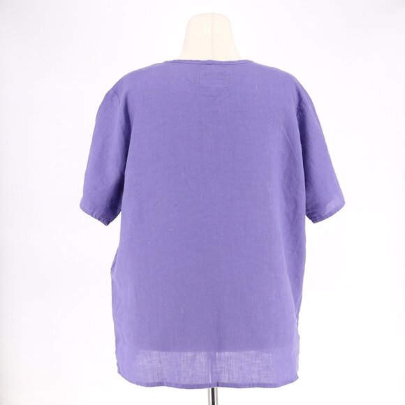 FLAX by JEANNE ENGELHART 100% Linen Short Sleeve Top Solid Purple Size M - Picture 4 of 5